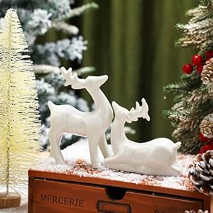 Wesiti 2 Pcs Porcelain Christmas Reindeer Figurines Decorations Ceramic Sitting Standing Deer Statues Mini Animal Reindeer Sculpture Tabletop Ornaments for Cabinet Fireplace Xmas Holiday Decor Wesiti 2 Pcs Porcelain Christmas Reindeer Figurines Decorations Ceramic Sitting Standing Deer Statues Mini Animal Reindeer Sculpture Tabletop Ornaments for Cabinet Fireplace Xmas Holiday Decor