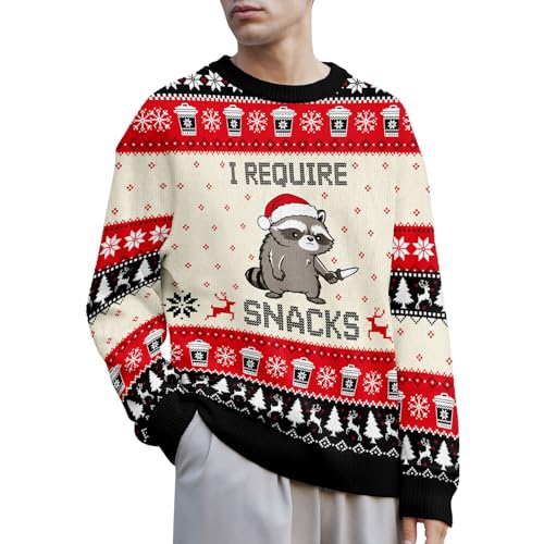 Image of 99TIMORO Raccoon Ugly Christmas Sweater for Men and Women, Holiday Pullover Novelty Crewneck Sweatshirt, Festive Outfit Gift