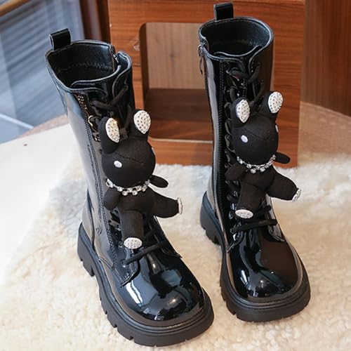 Girls Combat Boots Lace Up Side Zipper Knee High Boots Fashion Tall Riding Boots Toddler/Little Kid/Big Kid4