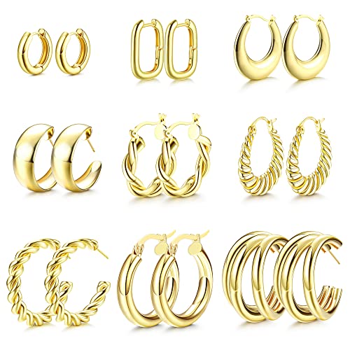 JeweBella 9 Paare Ohrringe Set Gold Creolen für Damen Hypoallergen Gold...
