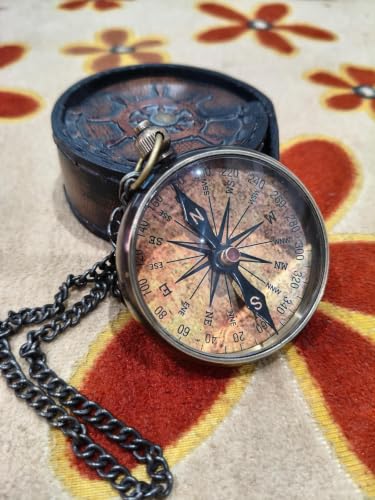 Brújula Vintage de Bolsillo de Latón con Estuche de Cuero miniatura 6