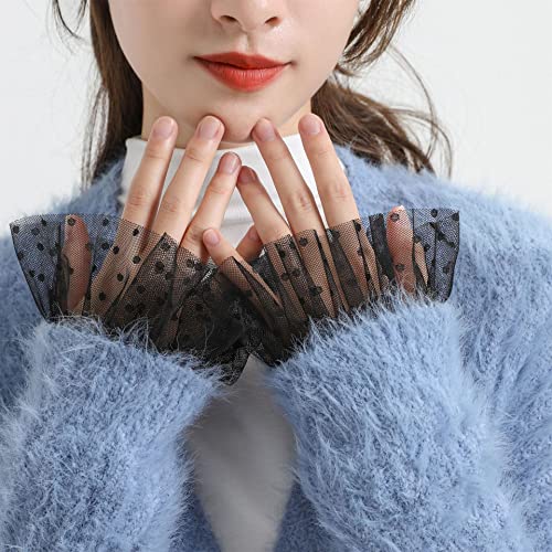Image of Wrist Cuffs for Women, Ruffled Fake Sleeves Elastic Detachable Arm Cuffs for Sweater Blouse Coat
