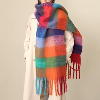 Chunky Winter Scarfs for Women Cold Weather Warm Knit Thick Plaid Scarf Long Large Oversized Checked Scarves