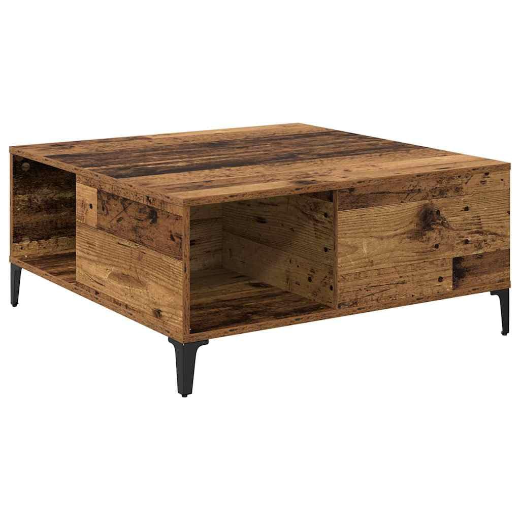Stolik kawowy ze starego drewna 80 x 80 cm, stolik kawowy z materiału drewnopochodnego, stół 80 x 80 x 36,5 cm ze stalowymi nogami i praktycznymi półkami, do salonu, wzornictwo przemysłowe
