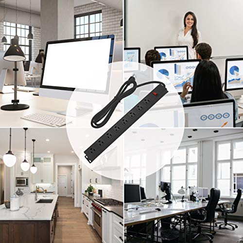 Regleta de alimentación metálica resistente para montaje en pared, 8 tomas, protección contra sobretensiones de 1200 J, interruptor integrado, cable de 14 AWG, 4 pies, color negro miniatura 7