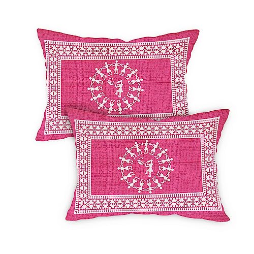 Image of RajasthaniKart Pure 100% Cotton Double Bed Sheet with 2 Pillow Covers (Bedsheet for Double Bed Cton, Pink, 5274)