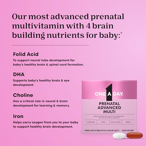 One A Day Prenatal Advanced- Prenatal Vitamins with Folic Acid, Choline, DHA & Iron, Pregnancy Vitamins for Women to Support Baby’s Development, 60+60 Ct (120 Total Set) (Packaging May Vary) - image 2