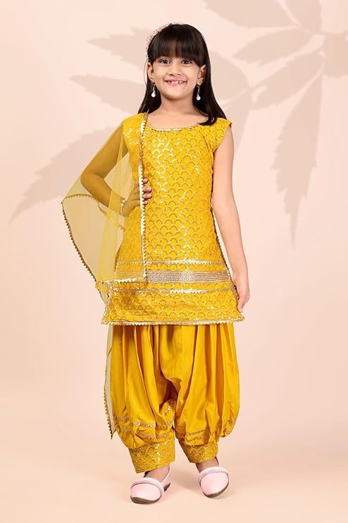 Image of Girls Ethnic Wear Embroidery Cotton Blend Kurti Patiala Set with Dupatta - Traditional Indian Outfit for Birthday Anniversary Festive Gift Occasion Gift Rakshabandhan Rakhi Diwali Wear