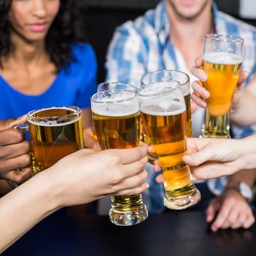 Image of WRINGO Beer Glasses Set of 6, 400ML Glass Mug with Handle, Large Big Heavy Mugs for Freezer, Multipurpose Mugs, Dishwasher & Microwave Safe (BR-02)