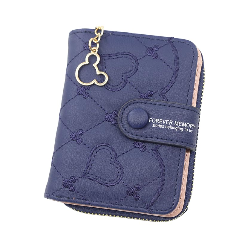 SYGAWomen's Short Zipper Buckle Heart Shaped Wallet with Key Chain, Cute for Girls Wallet Coin & Card Purse(Mickey Blue)