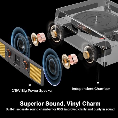Vinyl Record Player, 3-Speed Bluetooth Turntable with Built-in Speakers, Belt-Driven LP Playback, FM Radio and Bluetooth Receiving, USB Recording and Auto-Stop, RCA Output/AUX Input, Headphone Jack - Les Beatles, Paul McCartney, John Lennon, RIngo Starr, George Harrison Vinyl Record Player, 3-Speed Bluetooth Turntable with Built-in Speakers, Belt-Driven LP Playback, FM Radio and Bluetooth Receiving, USB Recording and Auto-Stop, RCA Output/AUX Input, Headphone Jack – Image 6