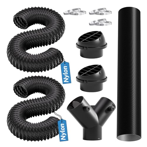 Hon&Guan 3 Inch Diesel Heater Hose Kit Flexible Nylon Air Vent Set with Adjustable Y Splitter Two 8FT Ducts 3FT Outlet Pipe Air Vents and Clamps for 5KW 8KW Heaters