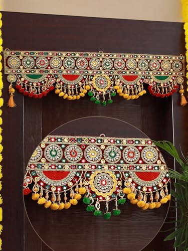 TIED RIBBONS Torans for Main Door Wall Hanging Bandhanwar for Entrance Door Bandarwal for Festive Decor (Length 37 inch, Multicolor), Fabric, Artificial Pearls, Artificial Flowers