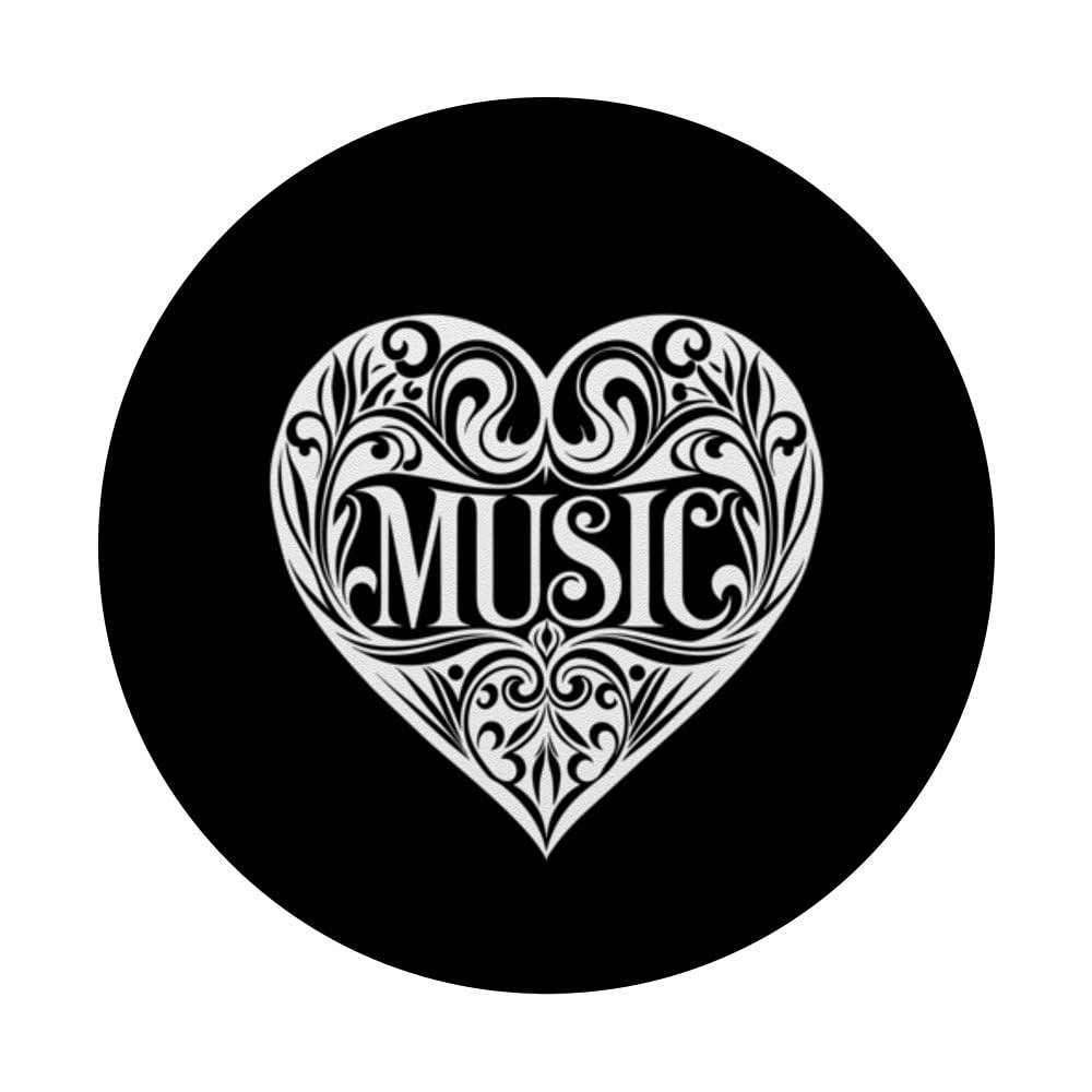 Love Music Shirt Music Love Heart PopSockets Swappable PopGrip, Black - Image 3
