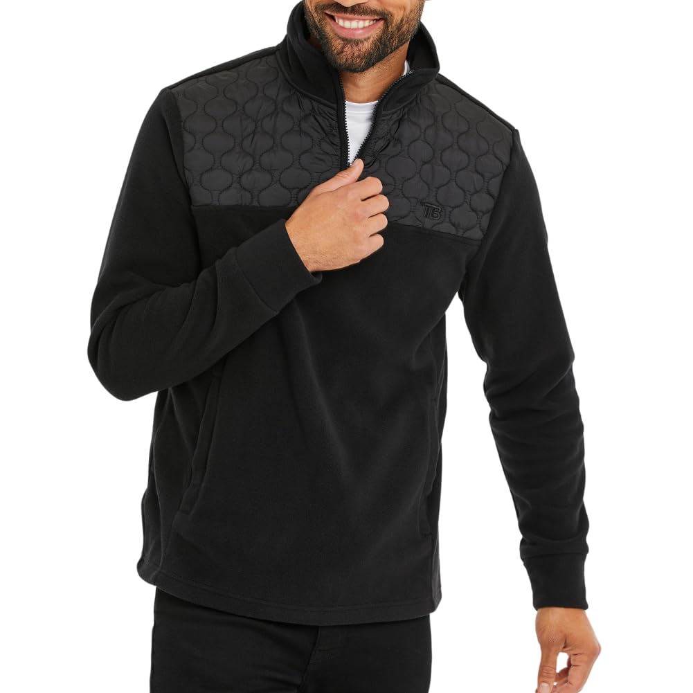 Threadbare 'Pedro' Men's Quolted Quarter Neck Zip Fleece Sweatshirt, Black, L