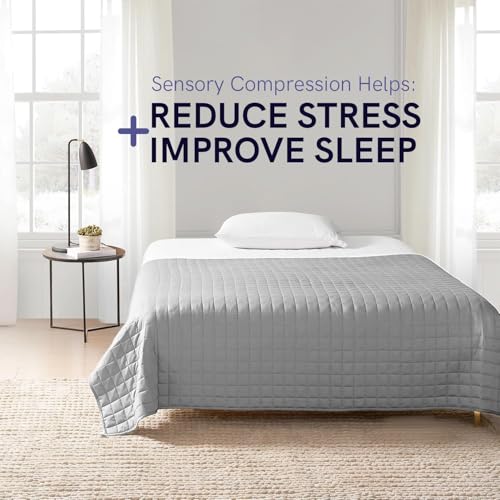 Image of YnM Oeko-Tex Certified Premium 60 x 80 Inch 20 Pound Cotton Calming Heavy Weighted Blanket with Glass Beads for Queen and King Beds, Light Grey