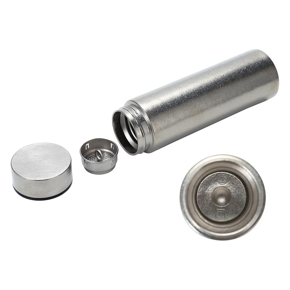 Titanium Thermosflaschen mit Teefilter, doppelwandiger Vakuum-Wärmebecher, silber, langlebig und leicht, für heiße und kalte Getränke Thermobecher mit integriertem Sieb (500ML)