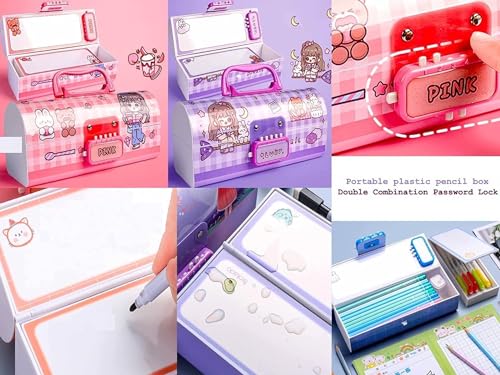 Image of Plastic Pencil Cases /Pencil Box With Code Lock Pen Case Kids Pencil Case Style Password Lock Pencil Box Case Multi-Layer Pencil Box For Boys Girls (Lucky Purple Pencil Case)