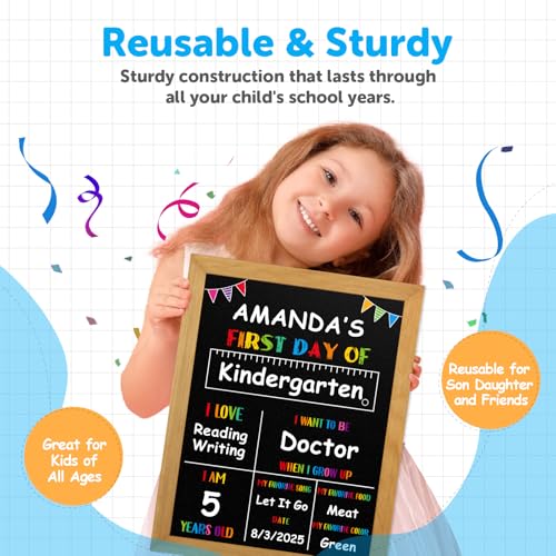 PETCEE First Day of School Sign - Wood Frame Double Sided Back to School Chalkboard Reusable Erasable 10"x 12" 1st Day of Preschool Pre-K Kindergarten Gifts for Daughter Son Boys Girls — view 5