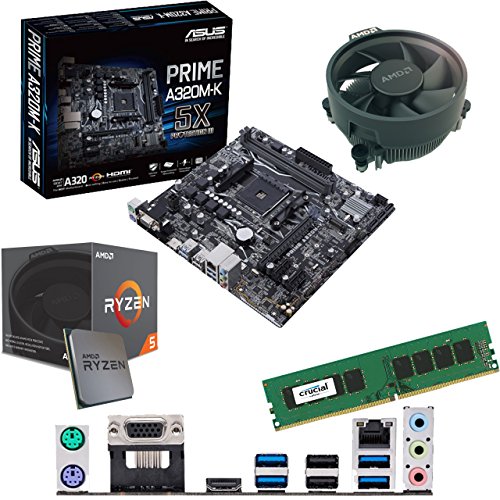 Components4All AMD Ryzen 5 2600 3.4GHz (Turbo 3.9GHz) Six Core Twelve Thread CPU, ASUS Prime A320M-K Motherboard & 4GB 2133Mhz Crucial DDR4 RAM Pre-Built Bundle