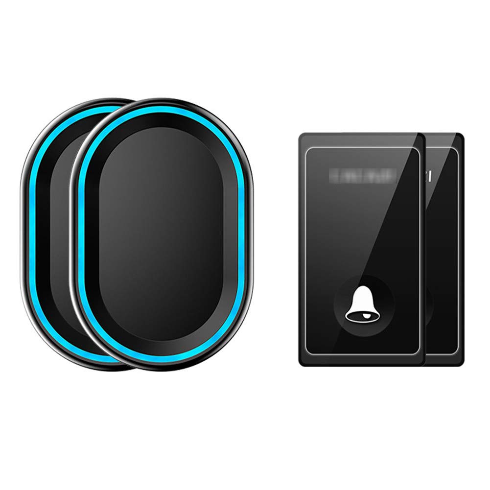 Sonnette sans fil, carillon de porte étanche IP44, 2 boutons poussoirs et 2 récepteurs enfichables avec lumière flash bleue, 4 niveaux de volume réglables, 58 mélodies, convient pour la maison(1