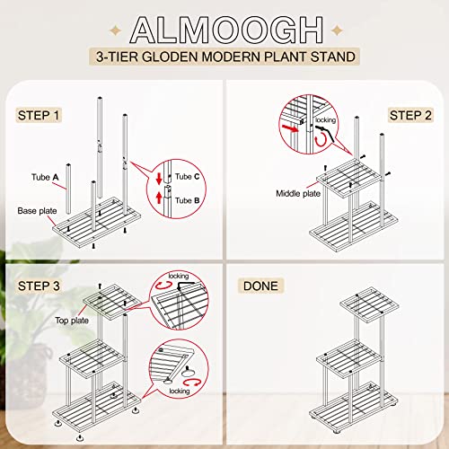 Almoogh 3 Tier Golden Metal Potted Plant Stand Decorative Flower Pot Holder Flower Planter Display Rack Indoor Outdoor Garden Planter Shelf Pots Container Supports Iron Shelf With Strong Load-Bearing Multi-Function For Garden Patio Lawn Balcony #TOP7