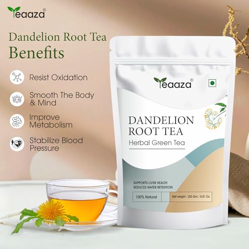 Image of Teaaza Dandelion Root Tea | Dandelion Tea for Liver Detox, Weight Loss | Improves Kidney Function & Digestive Health | 250 Grams Loose Tea Leaves-150+ Cups | Caffeine Free, Budget Friendly Pack