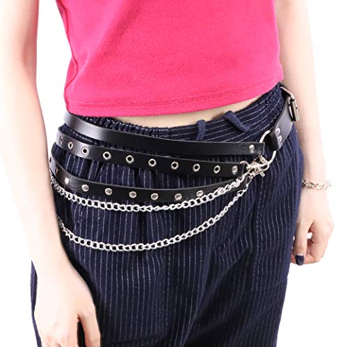 MILAKOO Women's Body Chain Belt Leather Gothic Punk Waist Black Chains Belt Adjustable4