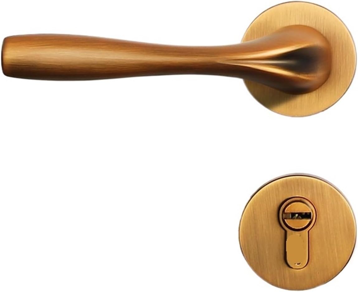Bedroom Door Lock Indoor Nordic Silent Door Lock Solid Wood Door Lock Yellow Bronze Room Door Lock(with Key)
