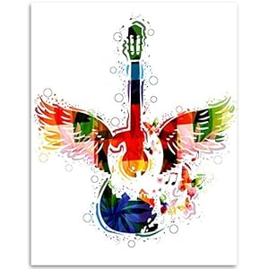 Watercolor Guitar with Wings Music Instrument Art Guitar Music Room Home Decor Recording Studio Wall Art Accessories Great Gift for Guitarists and Musicians 11×14 Unframed Art Print Poster