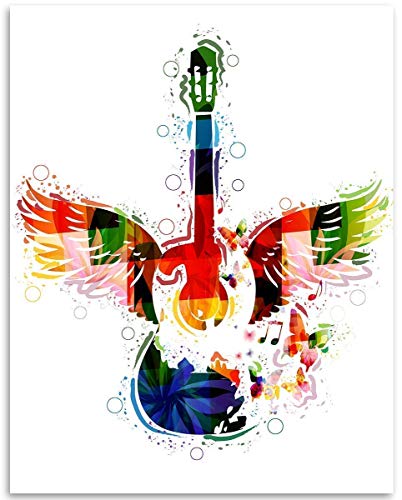 Watercolor Guitar with Wings Music Instrument Art Guitar Music Room Home Decor Recording Studio Wall Art Accessories Great Gift for Guitarists and Musicians 11×14 Unframed Art Print Poster