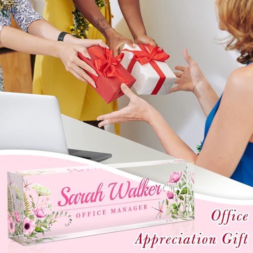 Image of Name Plate for Desk, Desk Name Plate Personalized, Office Decor for Women Men, Acrylic Desktop Accessories, Office Appreciation Gifts for Boss Social Workers Nurse Teacher Employee (Pink /Cyan)