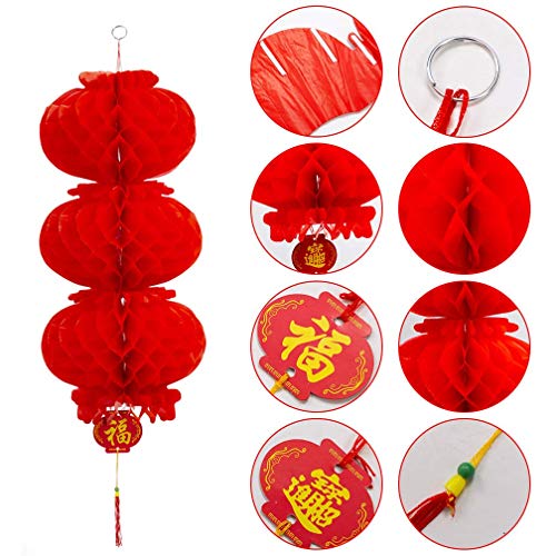 ASIAN HOME 3-Layer Red Paper Lantern Hanging Lanterns for Chinese Spring Festival, Wedding, Celebration, Lantern Festival Festive Decoration (2 Piece)