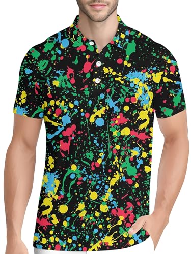 Image of PAGYMO Funny Golf Shirts for Men Crazy Printed Pattern Novelty Moisture Wicking Performance Mens Polo Shirt