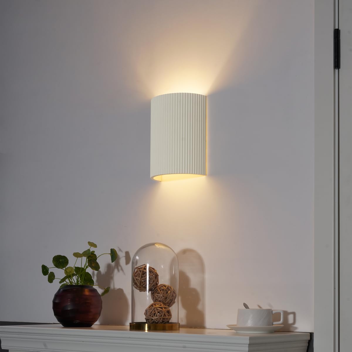 Qazqa Cream Scandinavian Wall Lamp, Wall Light - Plaster - Beige, Oval, Max. 15W, E27, 19Cm, Ideal For Hall Way, Bedroom And Living Room