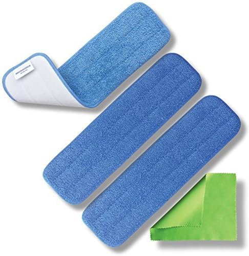 Microfiber Pros Reusable 18" Mop Pads 3 Pack and Bonus Cloth - Commercial Grade 450 GSM Flat Replacement Heads for Wet Or Dry Floor Cleaning, Scrubbing, Childcare Supplies