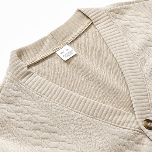 Men's Casual Long Sleeve Cardigan V-Neck Buttons Down Cable Jacquard Knit Outwear Sweater with Pockets4