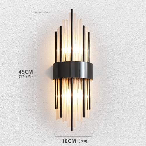 Image of Aomesinc Modern Crystal Wall Light Fixtures Gold Wall Sconce Brushed Lamp for Bedroom Living Room Bathroom Vanity Bedside Hallway Black(Without Bulb)