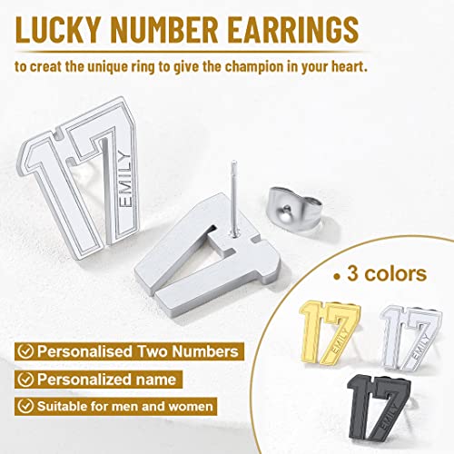 GoldChic Jewelry Sport Number Earrings for Men, Custom Name Stud Earrings For Sport Players Fans, Stainless Steel Baseball Basketball Football Soccer Volleyball Ear Jewelry Gift For Athlete4