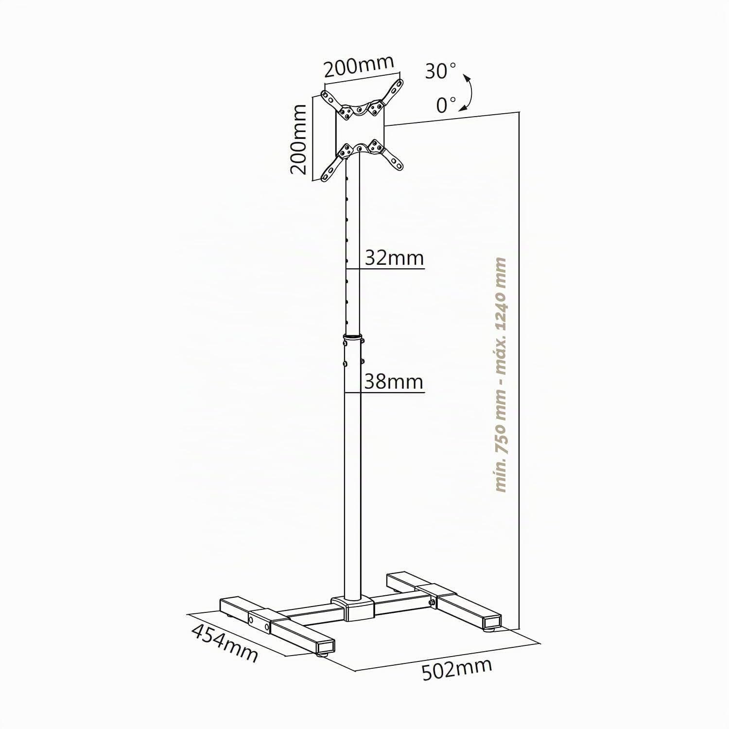 Aisens Soporte de Suelo Inclinable y Extensible para TV 20Kg de 13-42" Negro