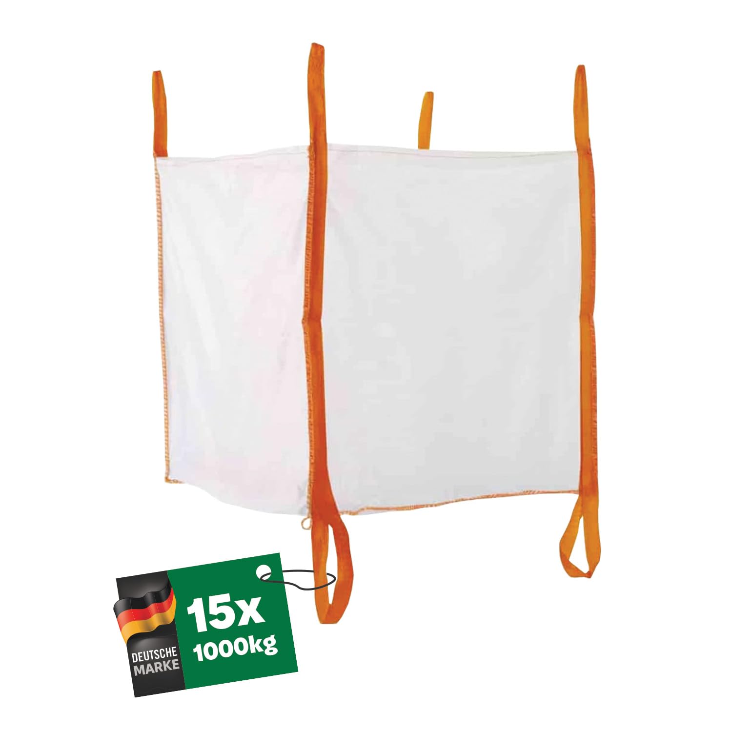 Big Bag mit 6 Schlaufen, 2 Schlaufen unten, 4 Schlaufen zum Heben - Säcke für Bauschutt, Holz, Gartenabfälle, Sand - Kiessäcke 90 x 90 x 90 cm, Big Bags mit einer Tragfähigkeit von 1000 kg (15 stück)