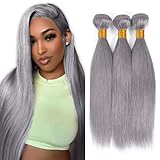 Grey Bundles Straight Bundles Human Hair 14 16 18 Inch Unprocessed Brazilian Virgin Weave Hairs Gray 3 Bundle 50 Gram Per Bundle Human Hair Extensions