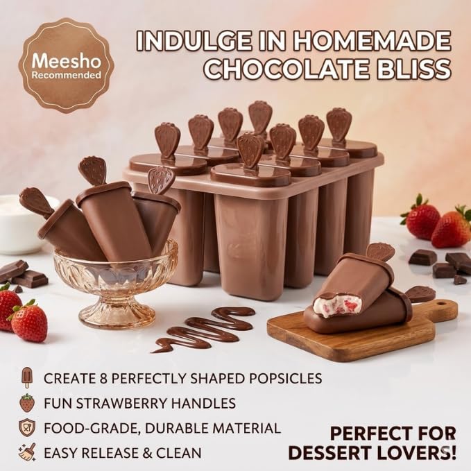 Image of BPA Free Ice Lolly and Kulfi Maker Set of 8 Reusable Popsicle Moulds Food Grade Plastic Ice Cream Popsicle Maker for Home Kitchen Multicolor (Brown)