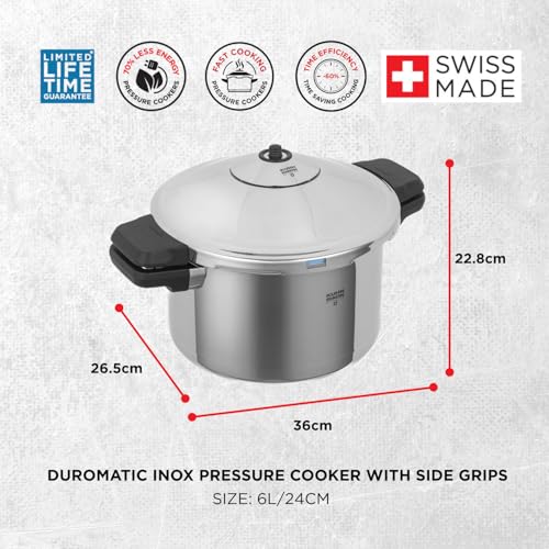 Kuhn Rikon Pressure Cooker Duromatic Inox 6L/24cm Food Steamer with Side Grips. Multi Cooker Hotpot with Auto Lock Lid. Stainless Steel Pot. Instant Cook Pot – 10 Year Kuhn Rikon Cookware Guarantee - Image 3