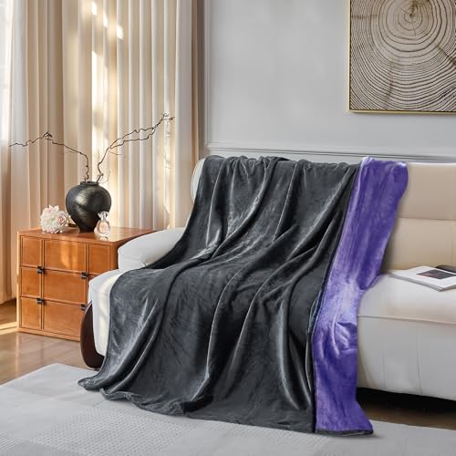 YISURE wasserdichte Decke Liebesdecke 153x102cm für Paare, Graue und lila waschbar Decke für Hunde Katzen Sofa, Reversible Möbel- oder Bettmatratzenschoner
