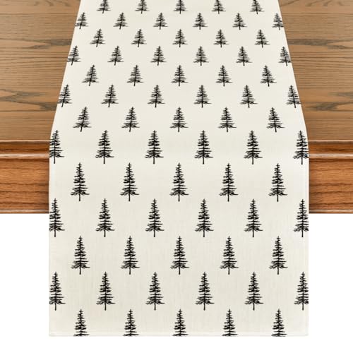 Artoid Mode Schwarz Bäume Weihnachten Tischläufer, Winter Xmas Küche Tisch Dekoration Drinnen Urlaub Party Dekor 40x140 cm