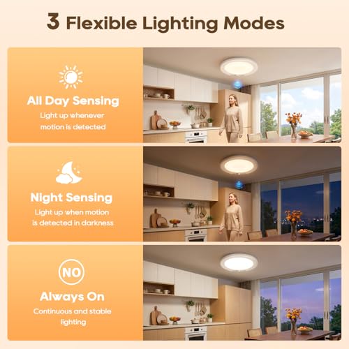 Image of 2 Pack Rechargeable Motion Sensor Ceiling Light, 8000mAh Battery Operated Ceiling Lights with Remote, Magnetic Wireless Closet Light, 3 Color Dimmable LED Lights for Closet Shower Pantry Hallway