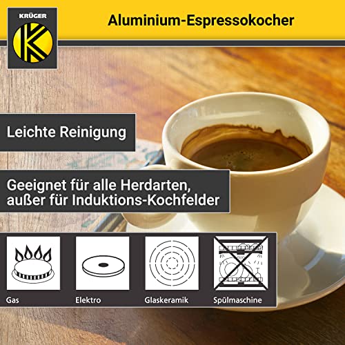 Foto von Krüger Aluminium Espressokocher 3 Tassen (0,20 L) Schwarz | Mokkakocher