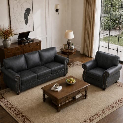 Image of Couchus 88 inch W Living Room Furniture Sets, 3-Seater&Single, Grey