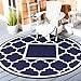 GENIMO 8' Round Outdoor Rug Waterproof for Patio Decor, Foldable Reversible Plastic Straw Area Rugs Mat for Rv, Outside Carpet for Camper, Deck, Picnic, Beach, Balcony, Camper, Blue & White